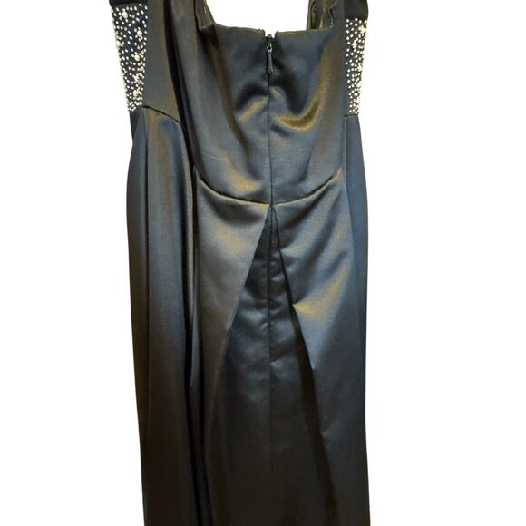 Nicole Miller Platinum Black Halter Evening Gown Size 16 Rhinestone Waist - Picture 6 of 16
